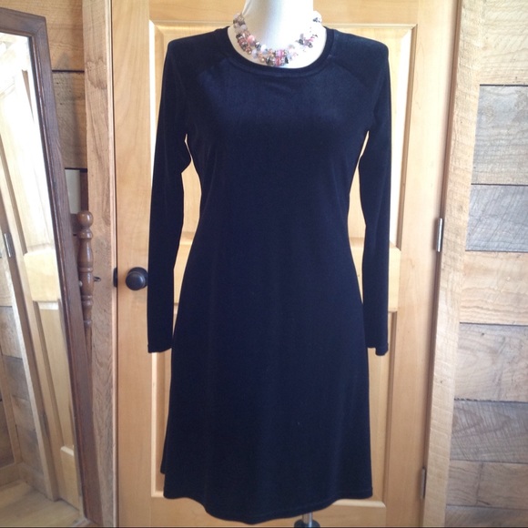 Solid Black Long Sleeve Swing Dress Moda Medium - Picture 2 of 8